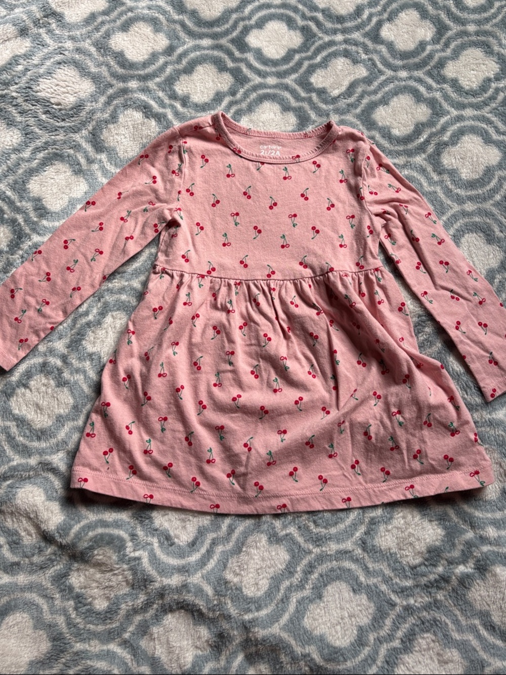Carter's Pink Long-Sleeve Cherry Print Dress Size 2T